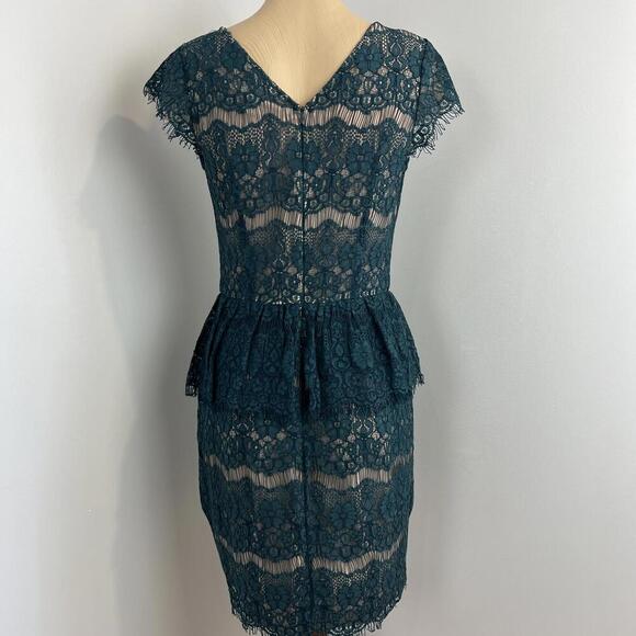 Maeve Anthropologie Women Small Elsa Teal Blue Lace Illusion Peplum Sheath Dress - Picture 3 of 14